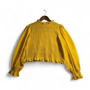 True Destiny Mustard Yellow Ruffled Blouse Long Sleeve Size XL